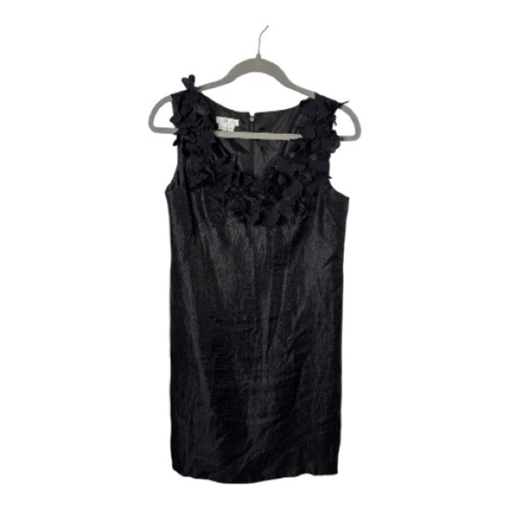 London Times Black Sleeveless Dress Embellished Collar Zipper Back 6